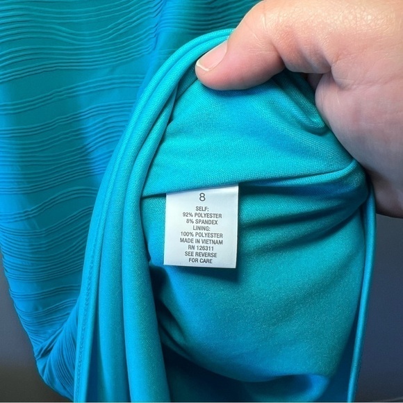 Roz & Ali Womens 8 Sleeveless Wavy Aqua Blue Green Bodycon Stretch Dress - Picture 9 of 15